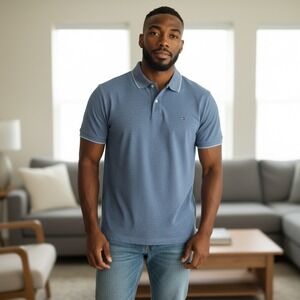 Tommy Hilfiger Men Blue Textured Polo Shirt Short Sleeve XXL T